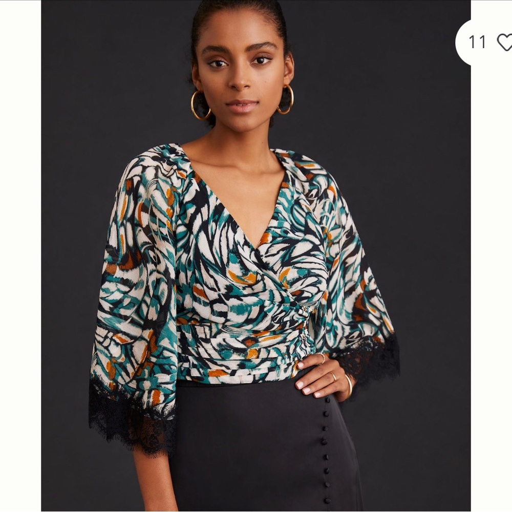 Anthropologie Flutter Sleeve Wrap Top